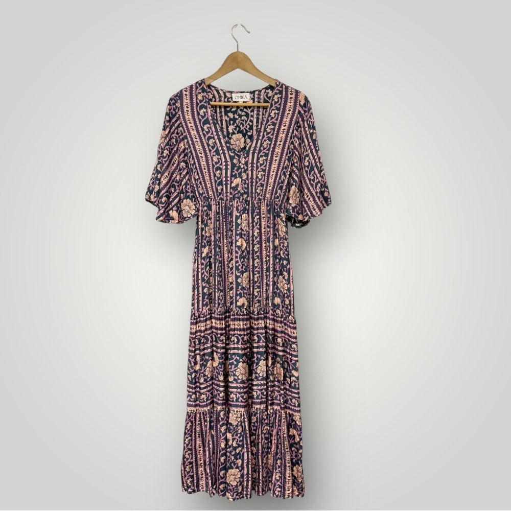 OMIKA Maxi Dress Pink Blue Sz XS‎